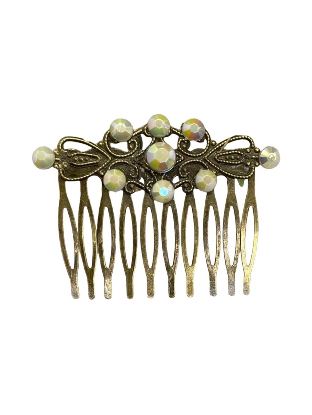 Vintage-Inspired Gold Hair Comb faux Iridescent Crystal FINAL PRICE DROP